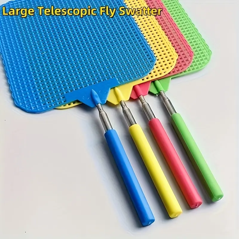 Oversized Collapsible Fly Swatter Featuring a Long Handle - Made from Sturdy Plastic with a Non-Slip Grip - Ideal for Both Indoor And Outdoor Use, a Household Pest Management Tool That Doesn'T Need Electricity