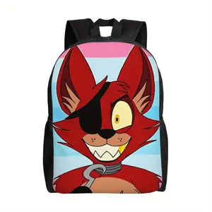 FNAF Foxy Pirate Fox Pastel Trans Flag Stripe Print Backpack Five Nights At Freddy’s Horror Game 600D Oxford 2D Flat Printing Lightweight Laptop Bag Padded Straps For Game Fans School Daily Carry