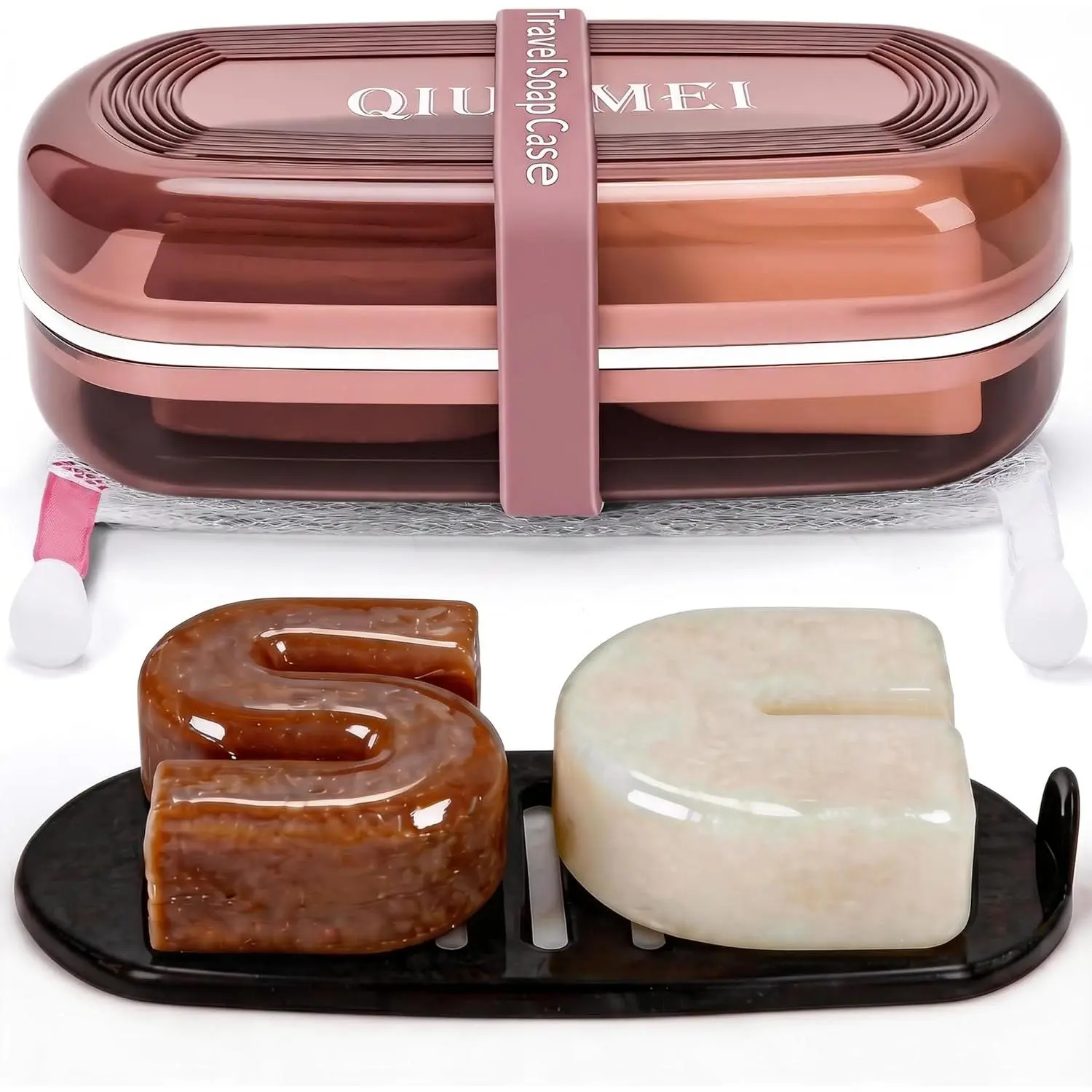 Shampoo Bar Holder and Soap Case| Leakproof Travel Container with Lid & Drain Tray| Includes Strap and Mesh Soap Bag| for, Shower, Camping, Gym Travel (Red, Large)