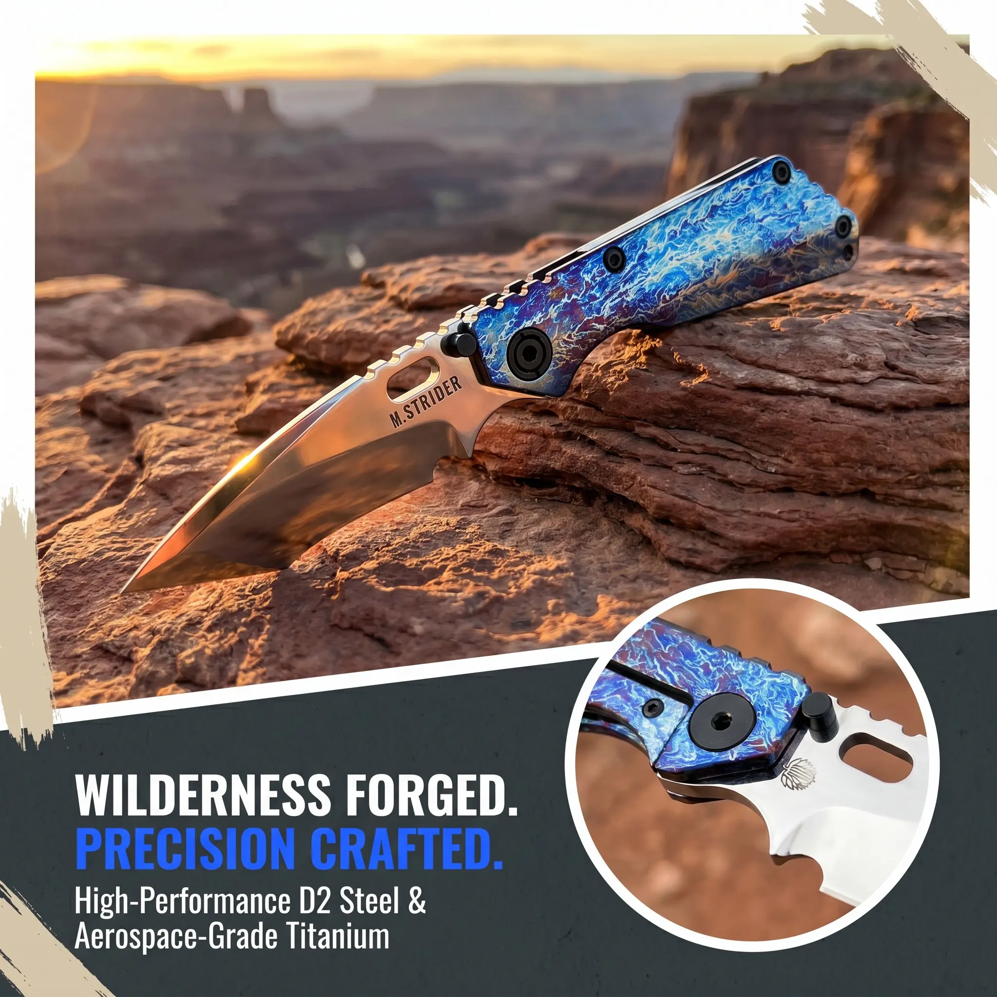 Portable Hiking Folding Knife, D2 Blade, Titanium Alloy Handle, Durable Outdoor Tool, Perfect Gift for Festivals, Fishing, Camping