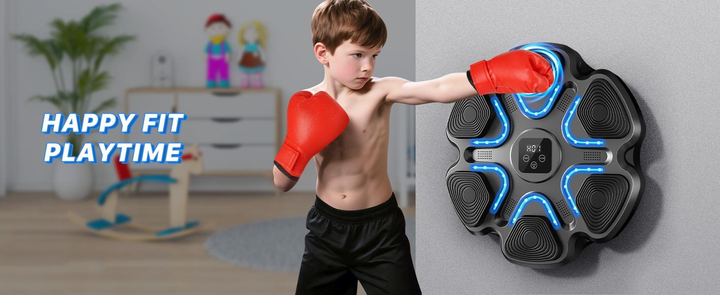 Music Boxing Machine for Kids and Adults, Wall Mounted Bluetooth Punching Trainer with Boxing Gloves, Intelligent LED Boxing Target Workout Machine for Teenagers Boys Girls