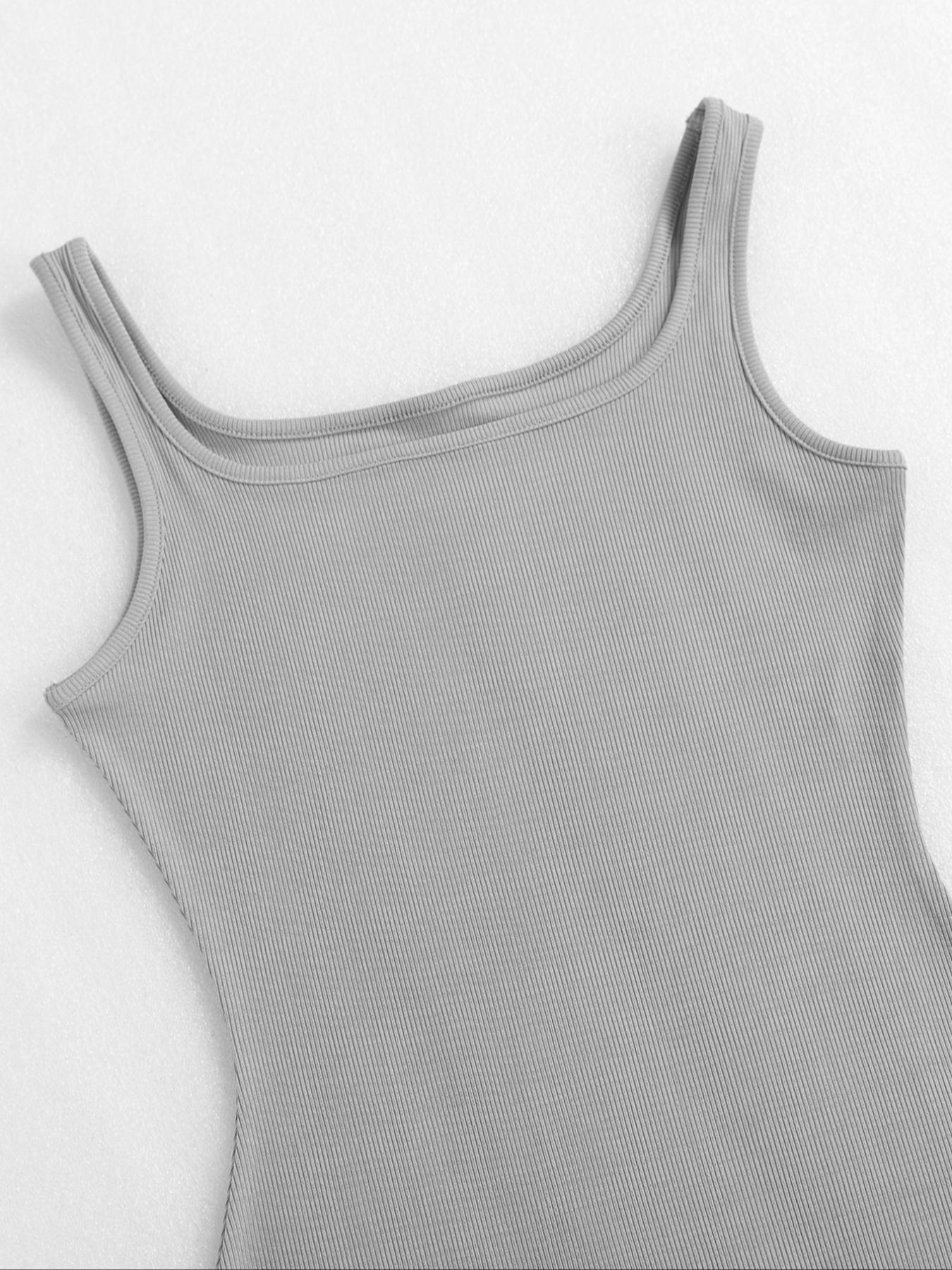 Women's Solid Color Ribbed Square Neck Tank Shapewear Knit Romper, Elegant Casual Comfy Thigh Slimmer Seamless Sleeveless Shaper Bodysuit for Daily Wear, Ladies Shapewear for All Seasons, Womenswear, Tummy Tuck Garment, Body Shaping Underwear