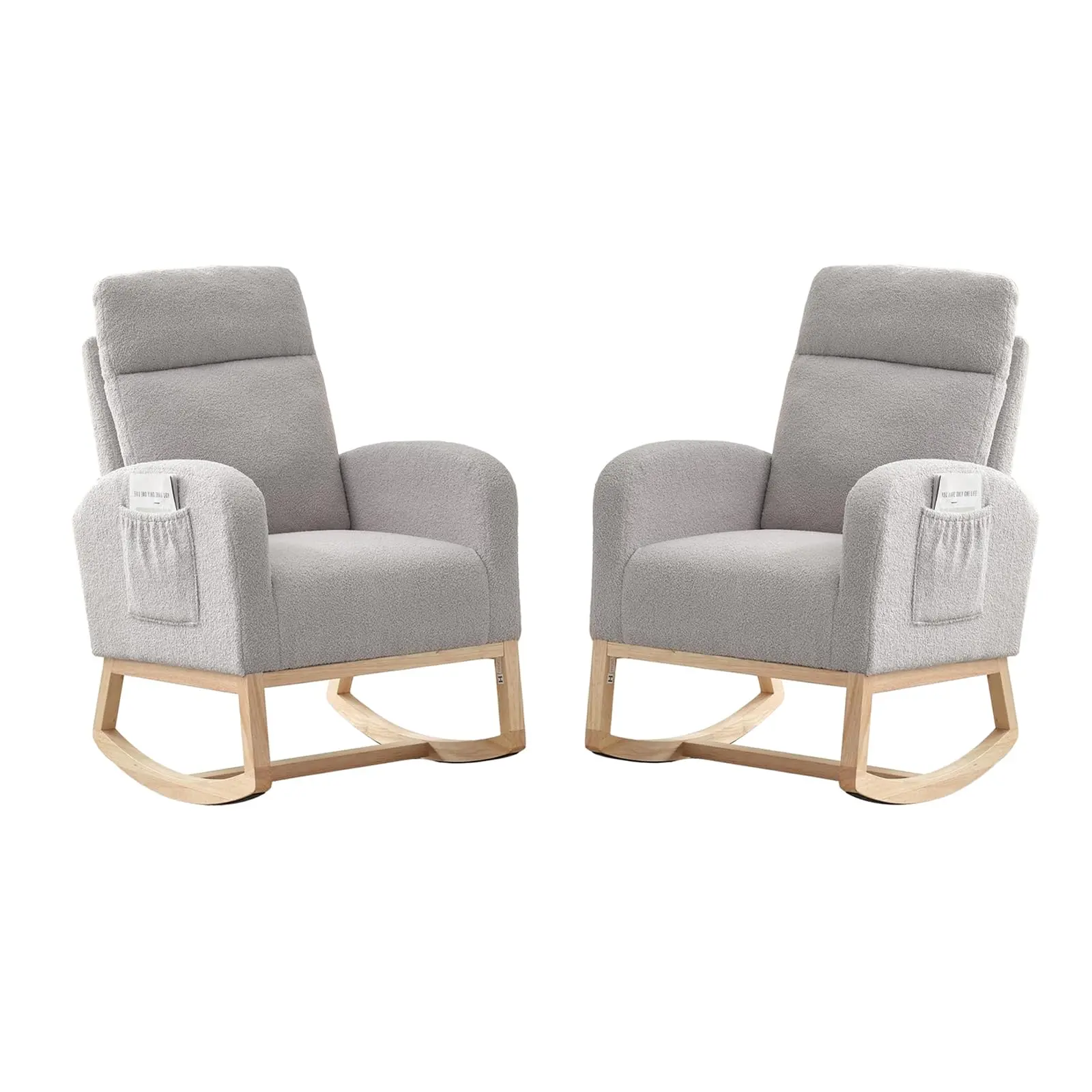 Garvee 2-Pack Rocking Chair Nursery, Teddy Upholstered Nursing Chairs, Baby Fluffy Glider Rocker, Modern High Backrest Rocking Accent Chair, Rubber Wood Legs Glider Recliner for Adults Living Room, Nursery