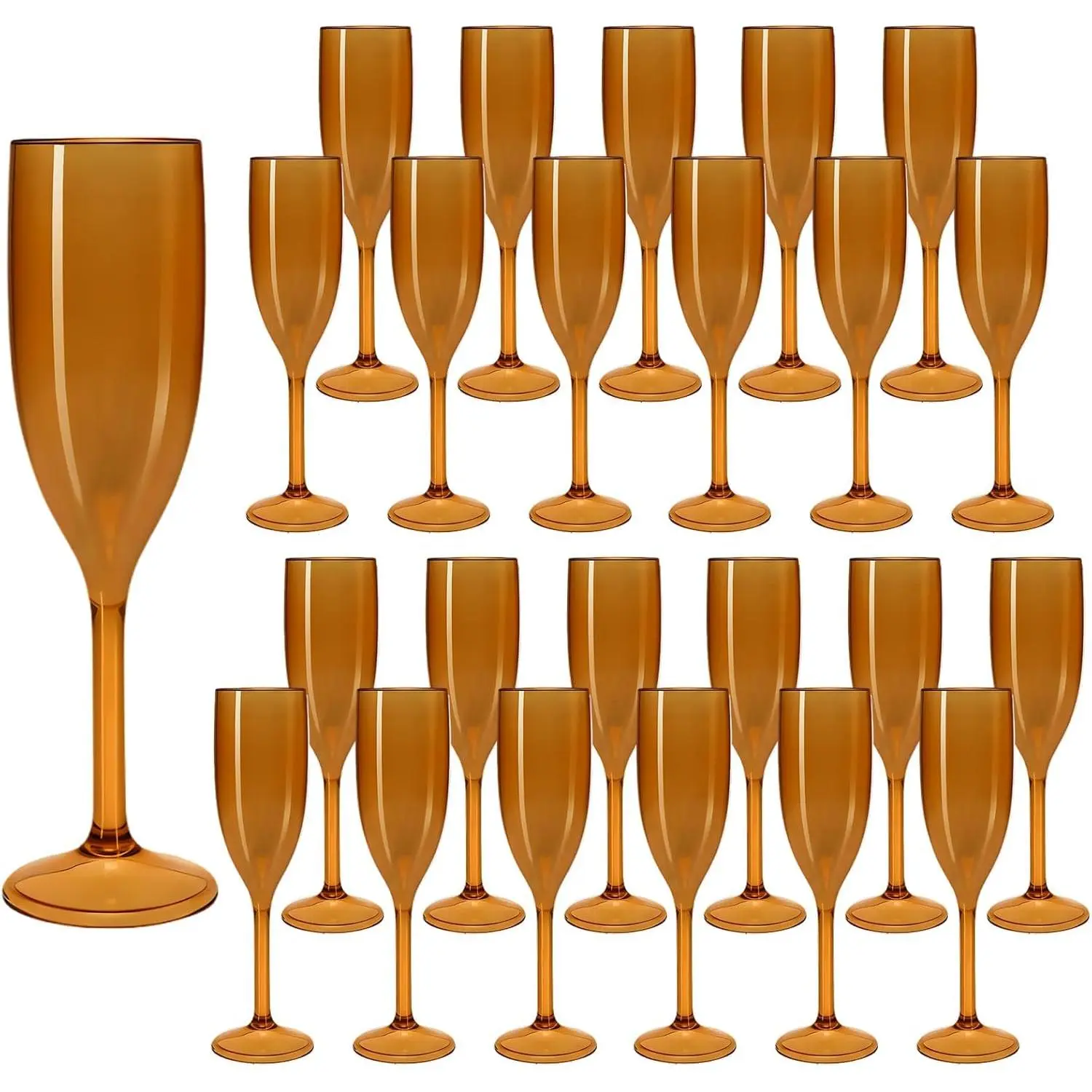 Champagne Flutes, Reusable Plastic Champagne Glasses for Wedding, Unbreakable Wine Glasses for Party Mimosa Bar Anniversary Bridal Shower (24, Amber)