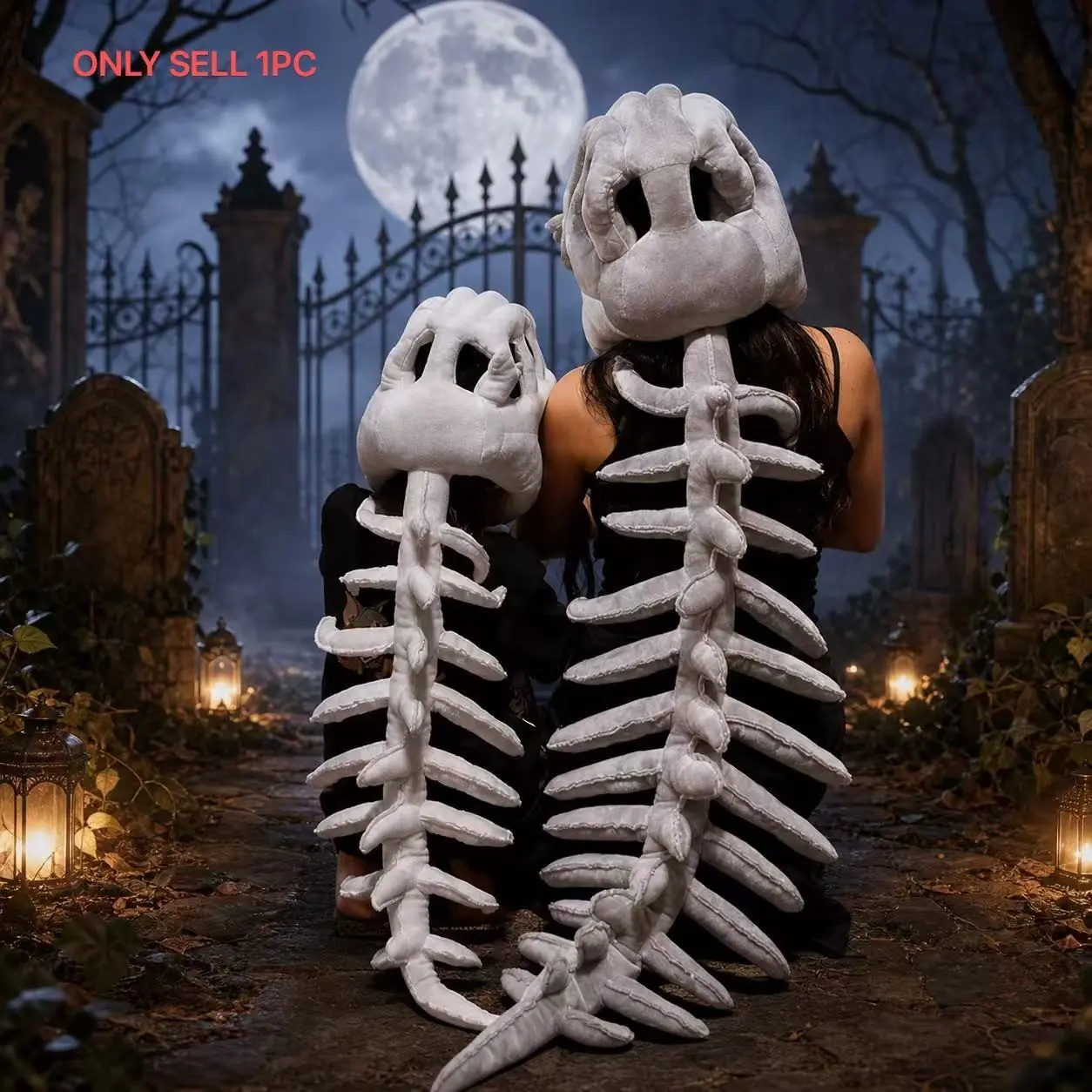 Halloween 3D Realistic Dinosaur Skeleton Costume, Skull Theme Party Cosplay Full Body Suit, Props Set for Halloween Parties and Events
