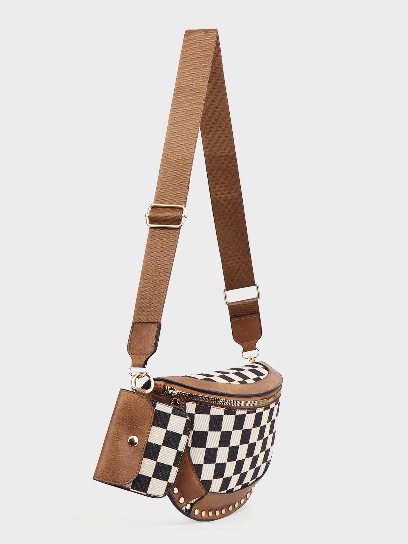 Fashionable Checkerboard Pattern Crossbody Bag with Coin Purse, Adjustable Sling Fashionable Bags, Casual Large Capacity Zipper Fashion Purses for Women, Trendy All-match Commuter Casual Shoulder Bag for Daily Used