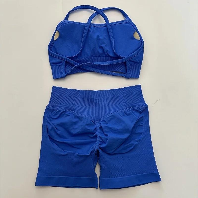 With Logo) DFYFN Yoga Fitness  Women's Seamless Yoga  2-Piece   Backless  Bra Butt-Lifting Shorts Workout Clothes Halter Crop Top Set Tie-Dye Cross Pattern Hoodie sports tracksuits men wrestling suits Men's Velour Patchwork Two-Piece summer thermal track