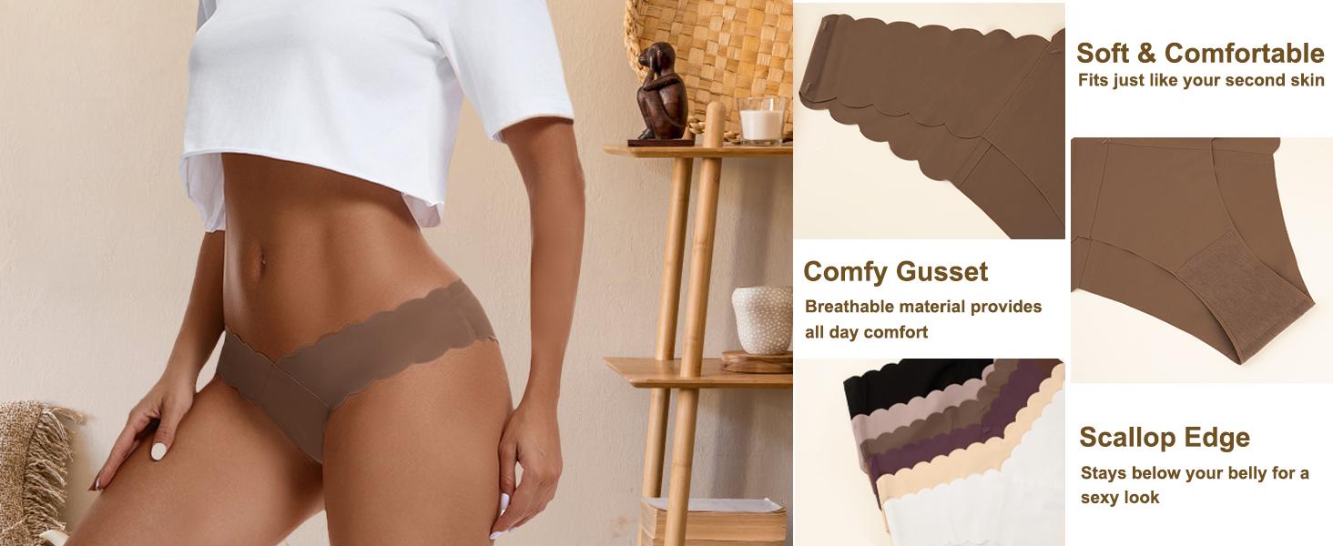 Women's 6 Pack No Show Cheeky Panties V-waist Seamless Bikini Underwear