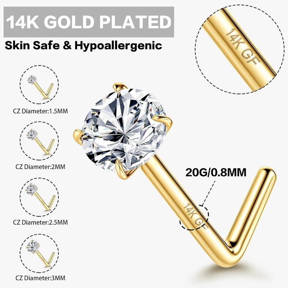 Jstyle 4 Pcs Golden Plated Nose Studs 20G Stainless Steel Stud Nose Ring 1.5-3mm Round CZ Simulated L Bend Nose Stud Hypoallergenic Nose Piercing Jstyle 4 Pcs Golden Plated Nose Studs 20G Stainless Steel Stud Nose Ring 1.5-3mm Round CZ Simulated L Bend Nose Stud Hypoallergenic Nose Piercing