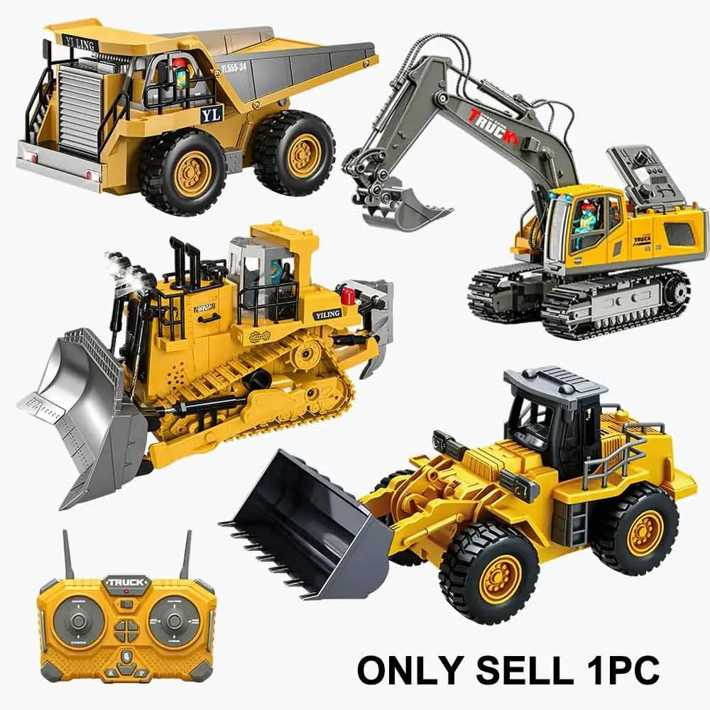 RC Engineering Vehicle Toy Set, 1/20 Scale Remote Control Excavator, Loader, Dump Truck, Bulldozer, Alloy Bucket, Lights, Sounds, Kids Gift