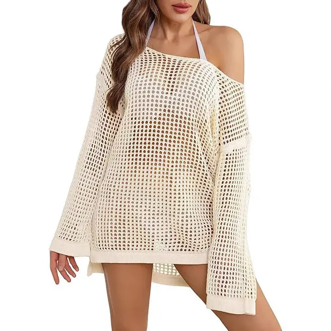 Women's Crochet Beach Cover-Up Dress |     Summer Hollow Out Plaid Knit Smock |     French Style Mesh Bikini Swimsuit Cover Up