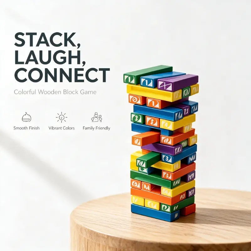 UNO Stacko Block Stacking Game, Classic Colorful Wooden Tower Building Game, Family Party Balancing Puzzle Toy for Kids Adults, Interactive Tabletop Challenge Game for Game Night Travel