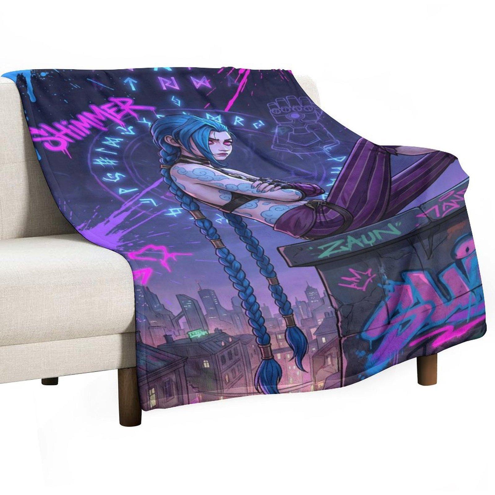 Jinx "City of Shimmer" Zaun Graffiti Throw Blanket — *Arcane* Themed | Soft & Cozy | An Esports Throw Blanket Crafted Exclusively for Fans | A Perfect Gift for Gaming Girls