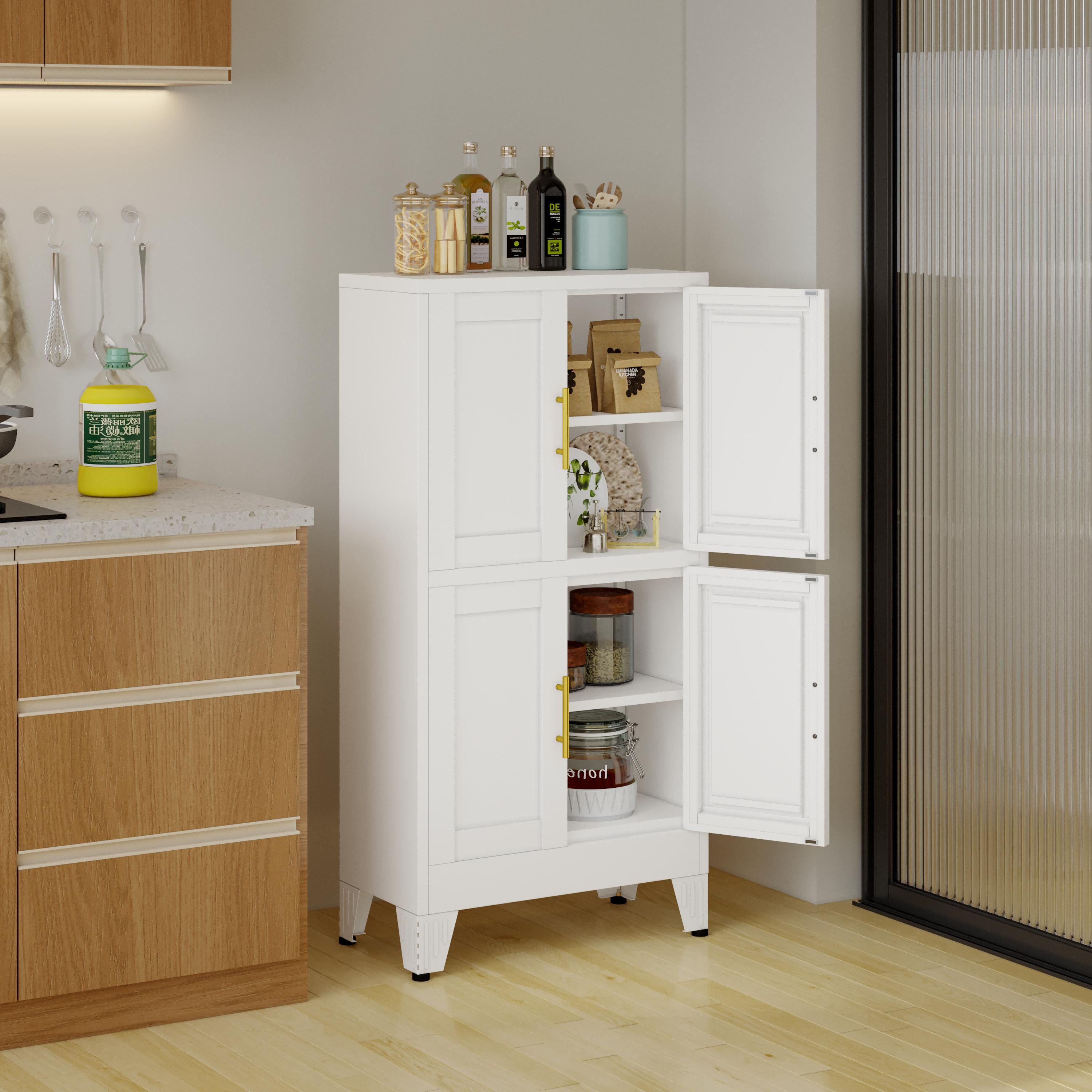 Kitchen Pantry Cabinet 47" Tall Metal Storage with Doors & Adjustable Shelves Black Freestanding Organizer for Kitchen Dining Room Living Room Laundry Room Minimalist Drawer Tower
