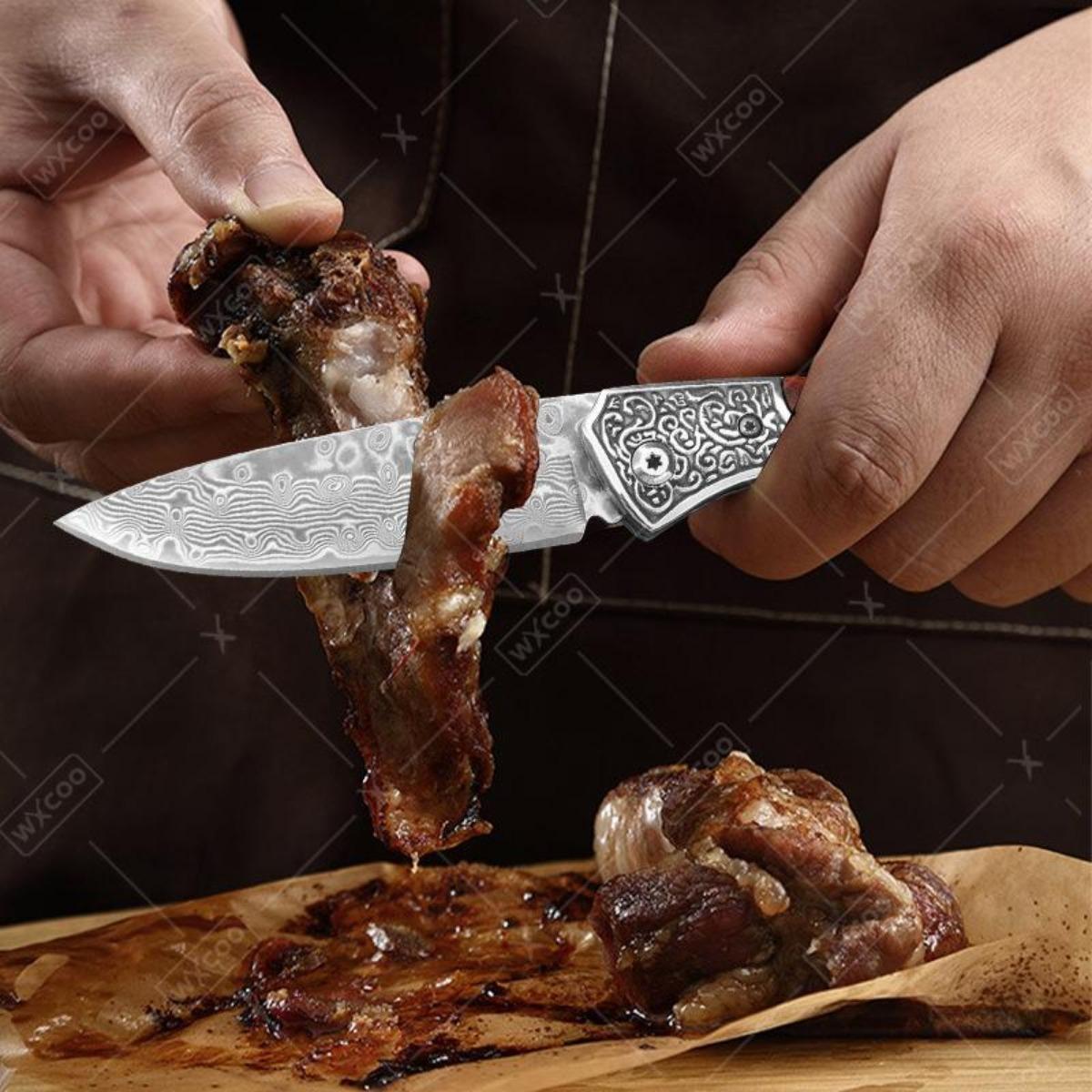 Folding Knife The Wood Handle Pure Manual Damascus Steel Blade Outdoor Camping Pocket Knife