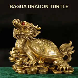 Solid Brass Dragon Turtle Figurine with Coin & Bagua – Traditional Chinese Cultural Decor