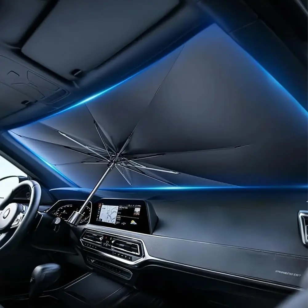 57.09"x33.46" Car Windshield Sun Shade Umbrella,Titanium Silver Sun Shade for Car Windshield for Blocking Sunlight,Foldable Windshields Umbrella Suns Shades for Cars with Storage Bag