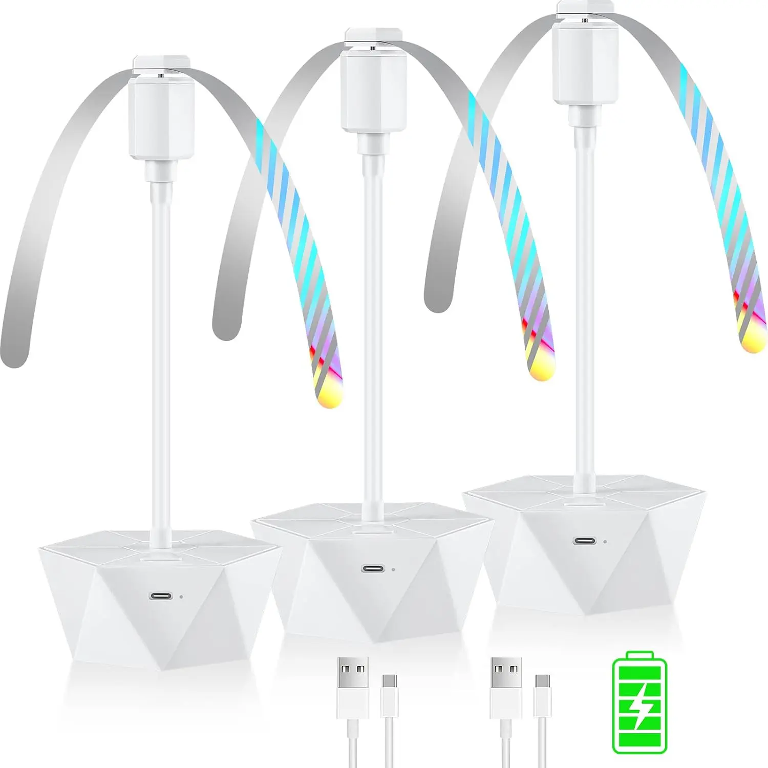 Fly Fans for Tables Rechargeable Fly Repellent Fans for Indoor Outdoor Keep Flies , Flies Spinner Table Top with Holographic ,   for Picnic, Party, BBQ (White, 3Packs)