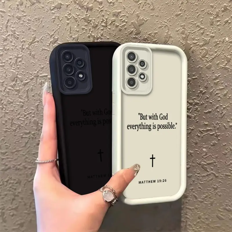 Phone case for Samsung GALAXY A13 A33 A52 A53 Enhanced Peotection TPU Gift Matthew 19:26 Faith Quote & Cross soft silicone Celestial Eye Layered Phone Case ROOJTN81I
