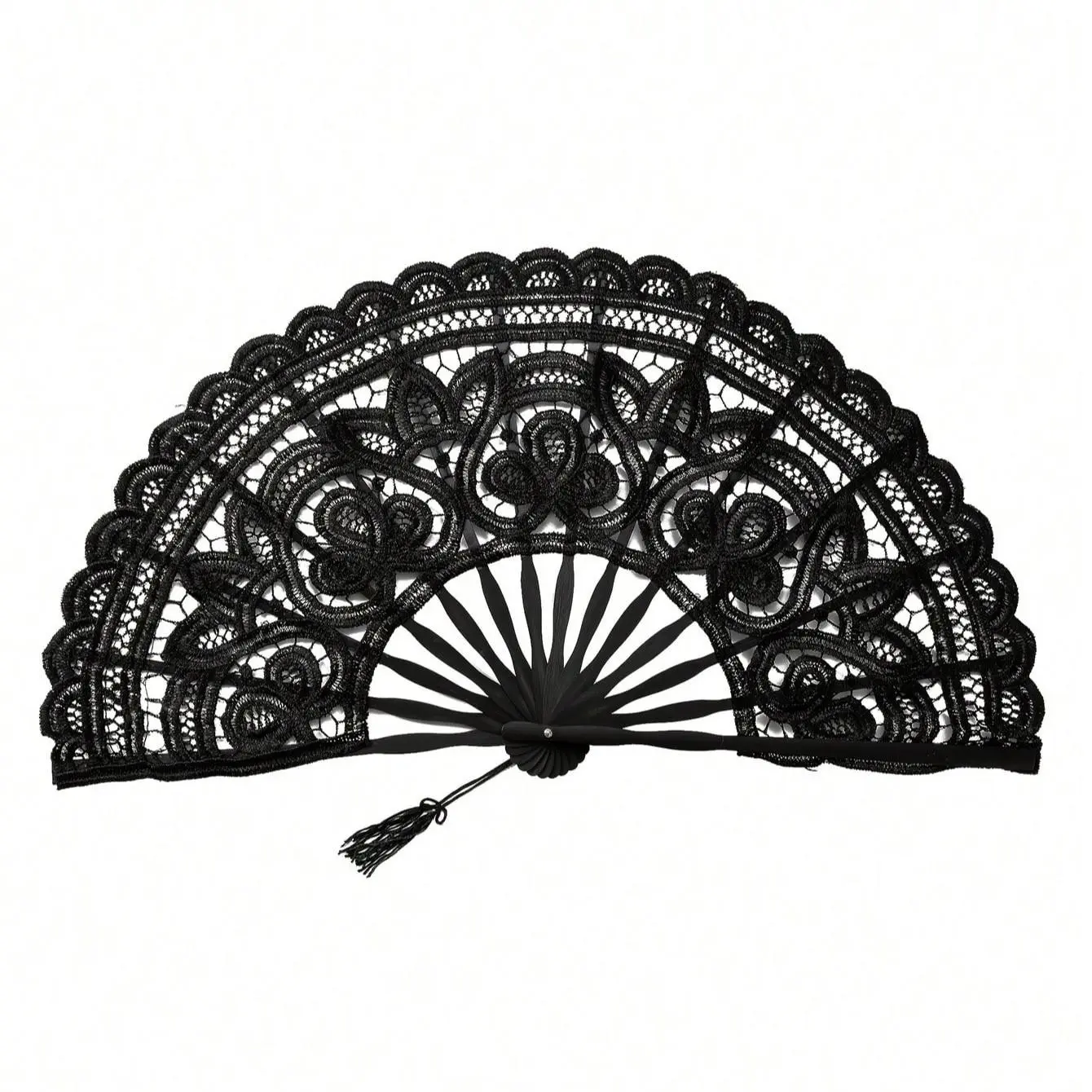 Vintage Lace Folding Fan, Handmade Bamboo Fan with Tassels, Women's Accessory, Ideal for Brides, Cosplay, Home Decor, Wedding Decoration, Decoration Items