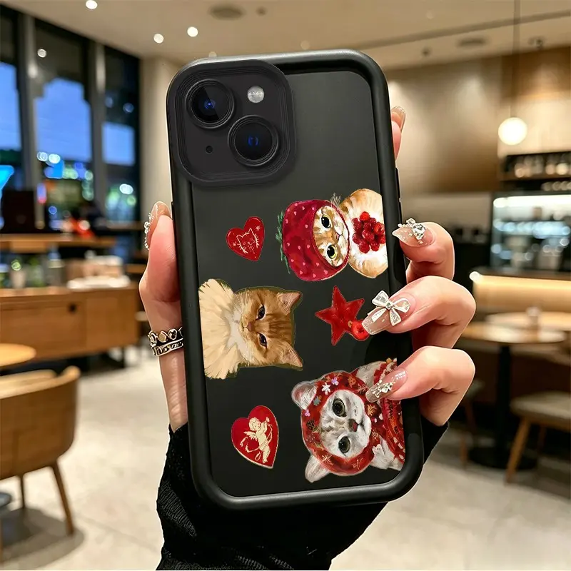 Phone case for iphone 13 13mini 14 14plus 15 15plus TPU Enhanced Peotection Gift Cute Cats with Valentine's Day Elements Case soft silicone Celestial Eye Layered Phone Case BOJTN4S7