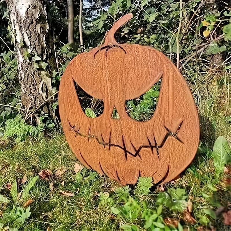 4 Vintage Metal Halloween Pumpkin Garden Plaques, Festive Jack Lantern Courtyard Signs, Outdoor Fall Art Statues for Garden, Lawn, Patio Decor