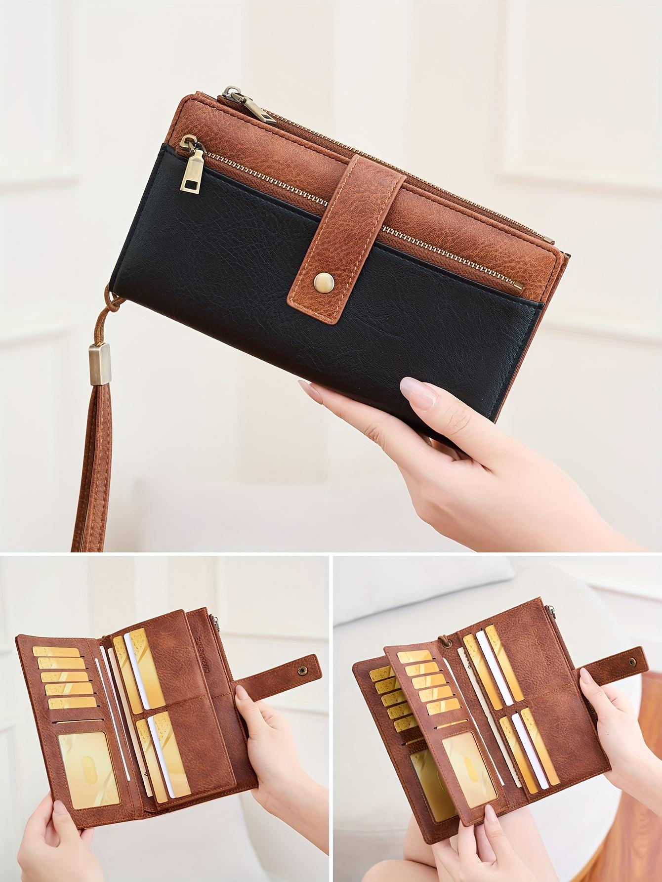 Retro Wallet - Polyester Lining, Long Wallet with Double Zipper Compartments, Multiple Card Slots, Zipper Closure and Coin Pocket, Minimalist Three-Fold Design for Everyday Use