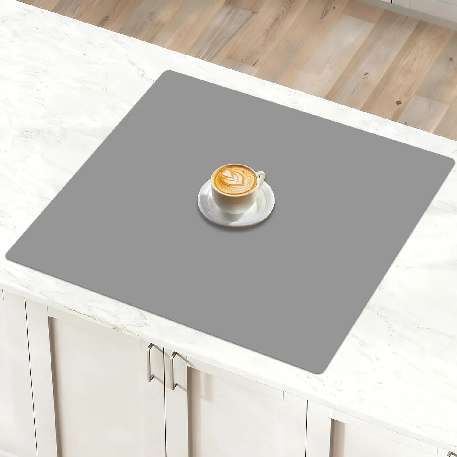 24''x24''(60cmx60cm) Silicone Mat for Kitchen Counter, Non-Slip Heat Resistant Countertop Protector, Waterproof Durable Kitchen Mat for Countertops, Islands (Light Gray)