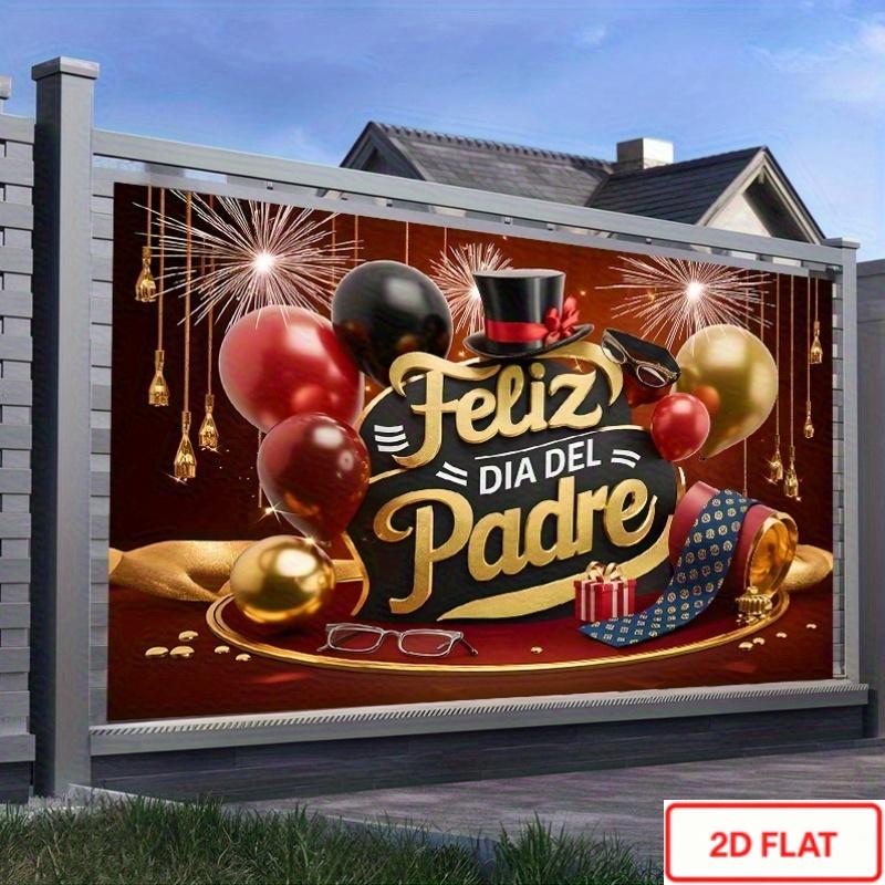 2D Polyester Father's Day Banner, Spanish Language Party Background, Gold Gentleman Style Photo Wall, Latin American Decor Hanging Cloth