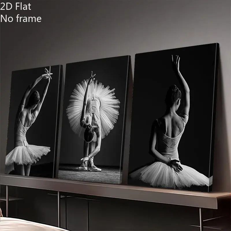 1pc 3-piece set of 2D/flat canvas paintings, beautiful ballet dancer in white ballet dress image print, suitable for bedroom, living room, bathroom, bedroom decoration, indoor wall art decoration, room decoration, perfect room decoration