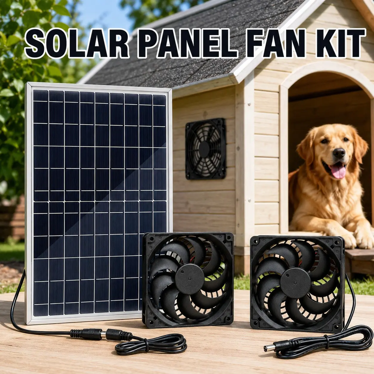 1 Set of 10W Solar-Powered Ventilation Fan—Compact, Quiet Exhaust and Ventilation Fan—The Ultimate Cooling Solution for Pet Houses and Greenhouses—No Electrical Connection Required—Automatic Ventilation—Ideal for Dog Houses, Chicken Coops, and RVs