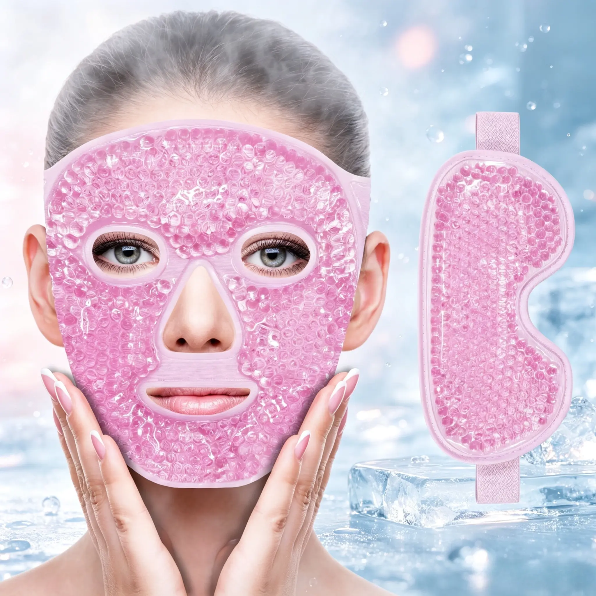 2-pack cold gel mask and eye pads for post-beauty recovery, flexible ice compress reduces swelling & redness. Soothes puffy eyes and headaches after dental, nose, laser and plastic surgery, considerate care gift for women.