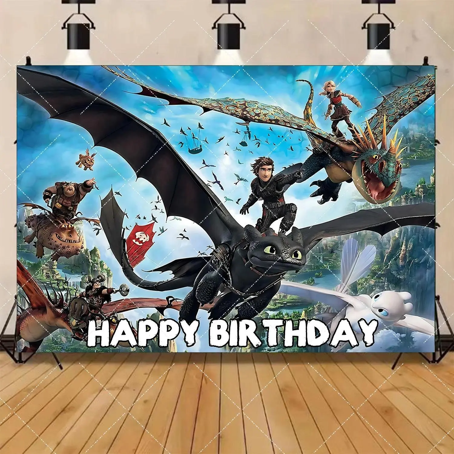 Cartoon&Toothless&Dragons Birthday Party Supplies How to Training Dragoned Balloon Banner Cupcake Topper Backdrop for Kids Party