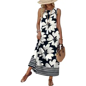 Summer Dresses Babydoll Maxi Dress Empire Waist Beach Vacation Sundresses 2026 with Pockets