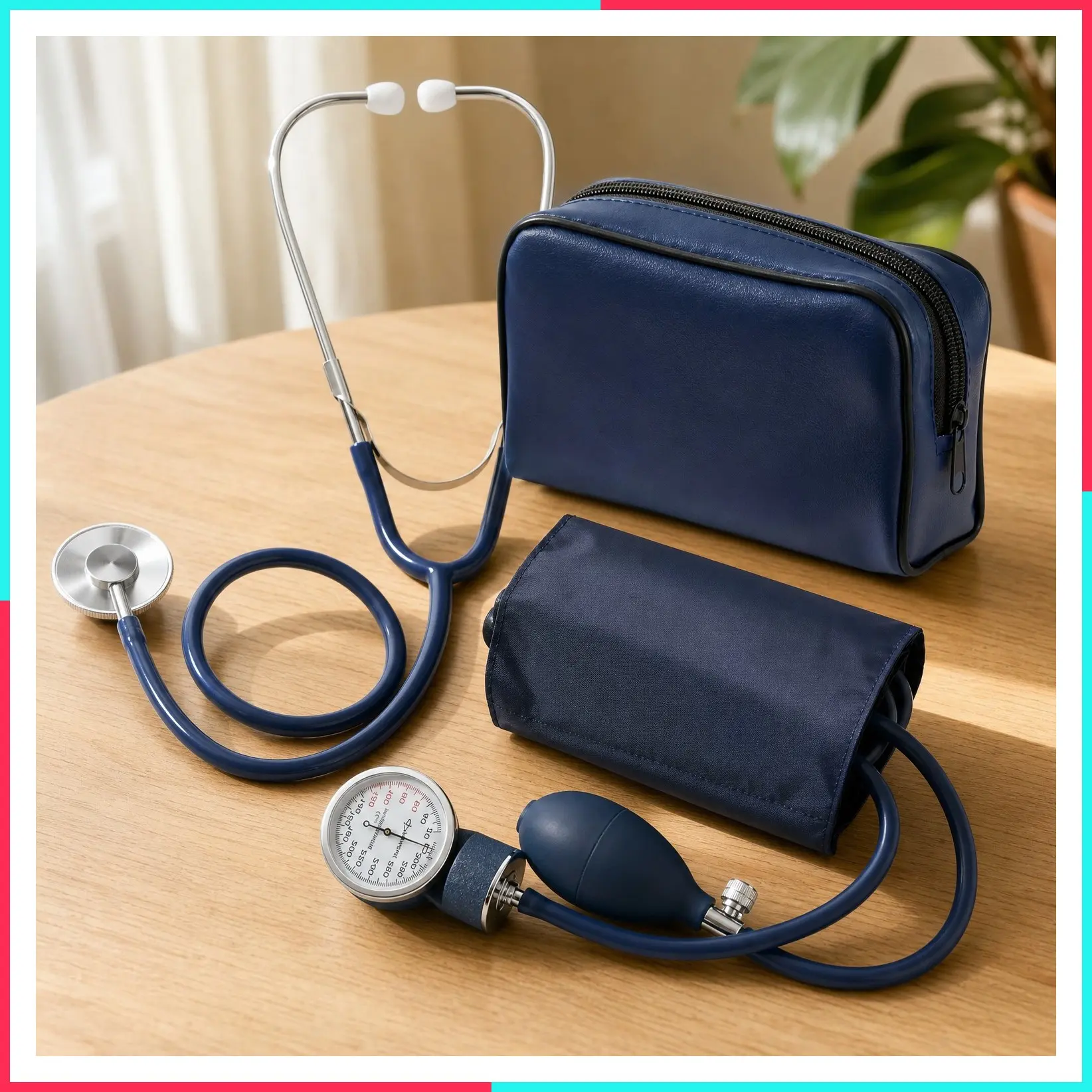 DS-9197-BL Professional Classic Series Manual Adult Blood Pressure Kit, Emergency BP Kit with Stethoscope and Portable Leatherette Case, Nylon Cuff, Blue