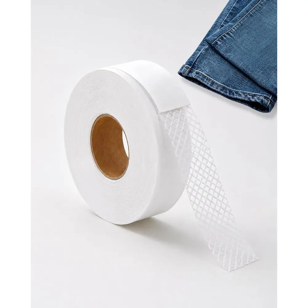 Iron On Hemming Tape, Extra Strong No Sew Fabric Fusing Web for Pants Hems, Curtains, Dresses, Jeans, Washable with Grid-Like Adhesive Design