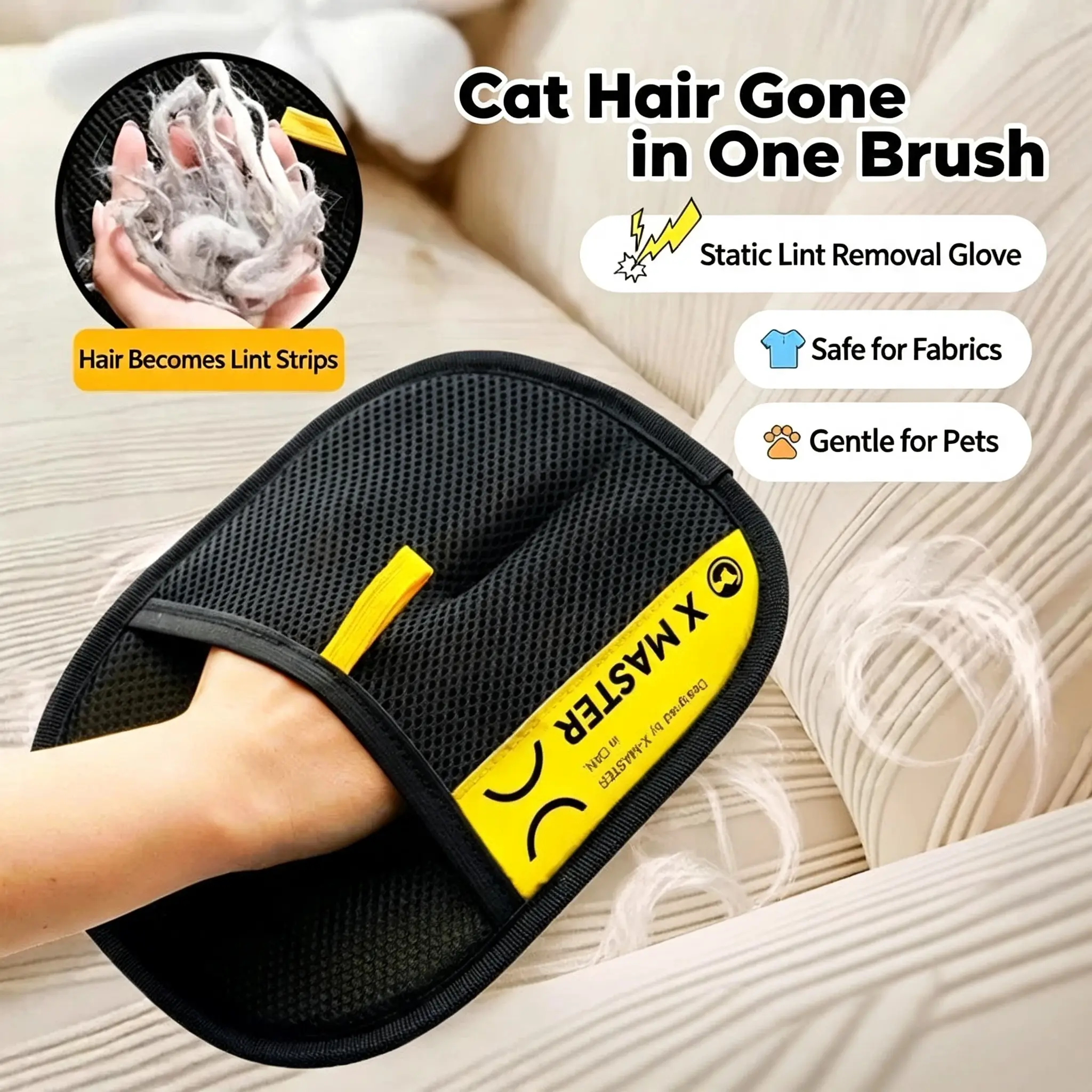 Upgrade Pet Hair Remover Electrostatic Gloves-2 pcs, Reusable Pet Hair Removal Glove for Cats & Dogs, Premium Hair Remover Mitt for Couch Furniture Carpet Car Seat-MM1