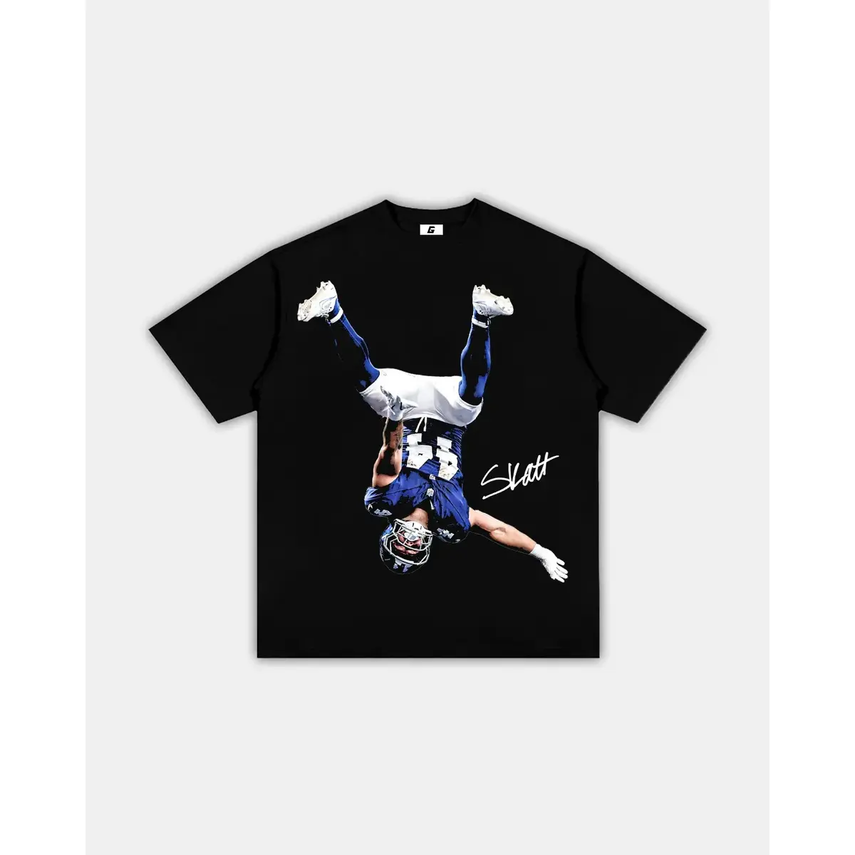Flipped Athlete Graphic T Shirt for Men, Streetwear Football Print Cotton Tee, Y2K Casual Short Sleeve Crew Neck Shirt