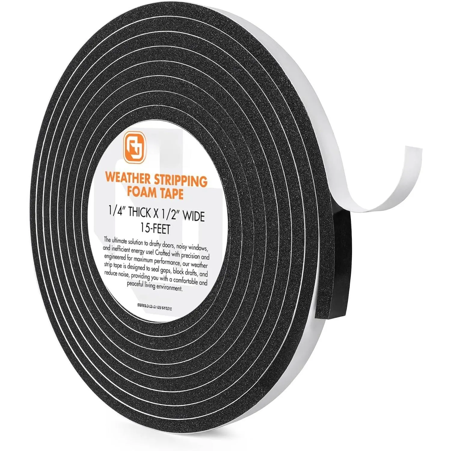 1/4in x 1/2in Weather Stripping  Insulation Tape, Doors, Windows, Sliding Door, A/C, Soundproofing, Draft Stopper, Shock Absorption (1/4" T x 1/2" W x 15 Ft L)