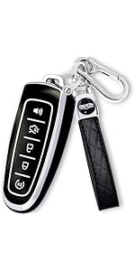 for Ford Key Fob Cover with Keychain,Key Fob Cover Case Shell Compatible with Ford C-Max Edge Escape Expedition Explorer Flex Focus Taurus Lincoln MKS MKT MKX Smart Remote Key (Black)