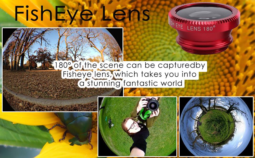 3 in 1 Universal Fish Eye Lens, Macro Clip Lens Wide-Angle Camera Lens Kit for iPad iPhone Samsung Android and Most Smartphones (Red)