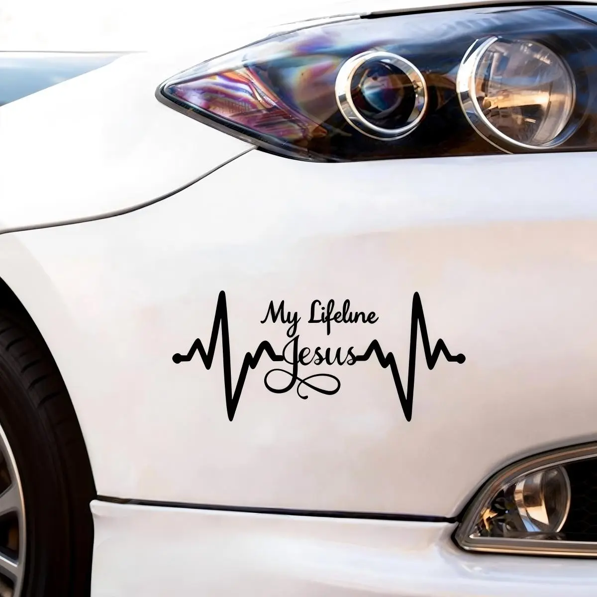1pcs Car Jesus Ecg Faith Sticker 'my Lifeline' Window Glass Decal, Windshield Sticker, Personalized Reflective Body Sticker, Simple Fashion Christian Car Decor