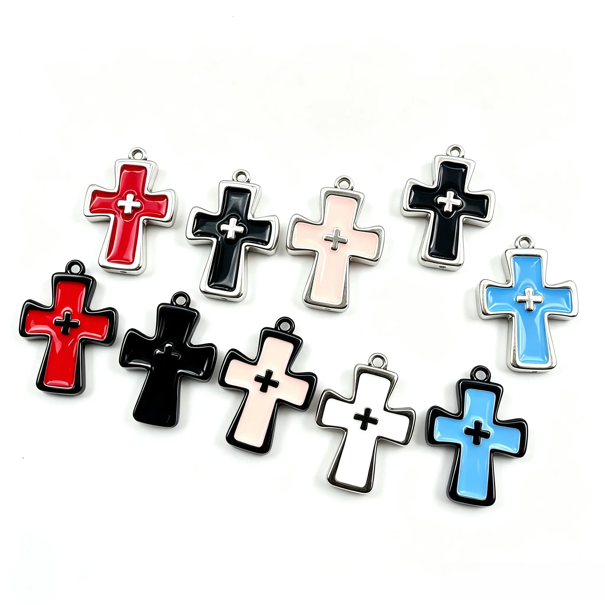 10 Colors Enamel Crucifix Charms – Alloy Jesus Blessing Cross Pendants for DIY Jewelry Making, Religious Dangle Beads for Necklace Bracelet Craft Supplies, Exquisite Religious Decoration Charms for Keychain Phone Charm Projects