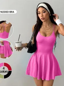 Keren 2026 Spring Summer Y-Back Seamless Sporty Tennis Dress, Adjustable Straps, Hidden Pockets, High Waist, A-Line Skirt, Multi-Scene Wear
