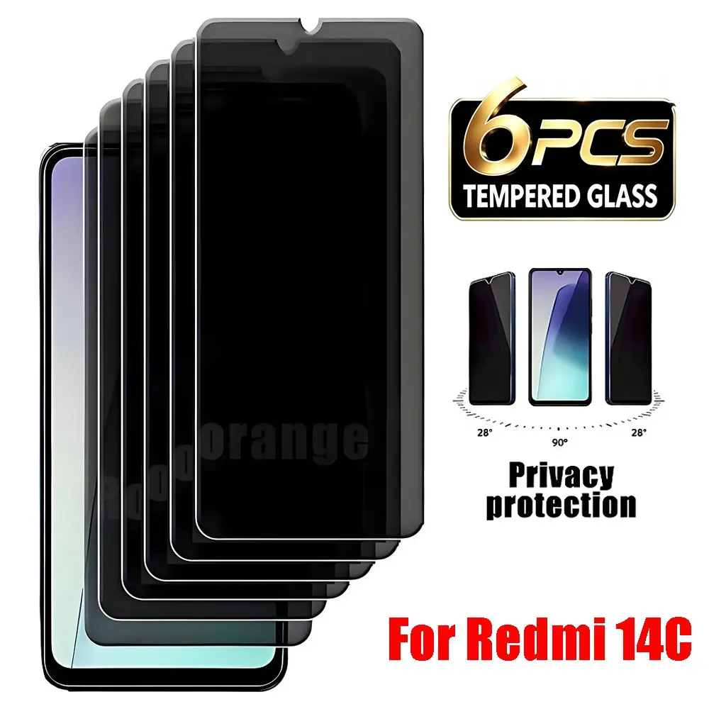 6 Pack Privacy Screen Protectors Suitable for Xiaomi Redmi 14C 4G/A5 4G Tempered Glass Film, Anti Peeping Anti-Scratch High Sensitivity