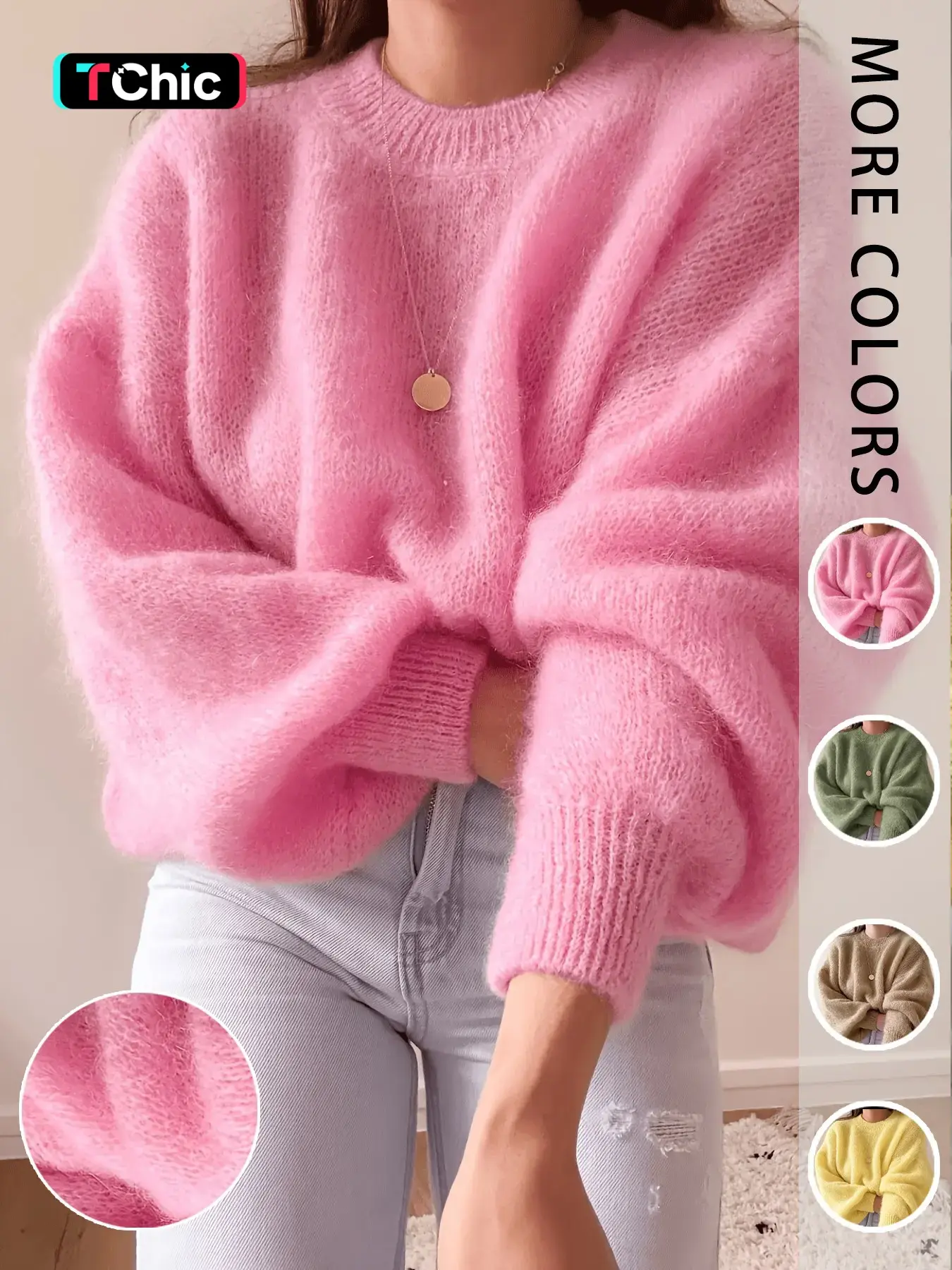 Women's Solid Color Loose Knit Sweater, Casual Round Neck Pullover for Fall Winter, Perfect for Daily Commute, Autumn Travel, Vacation Knitwear