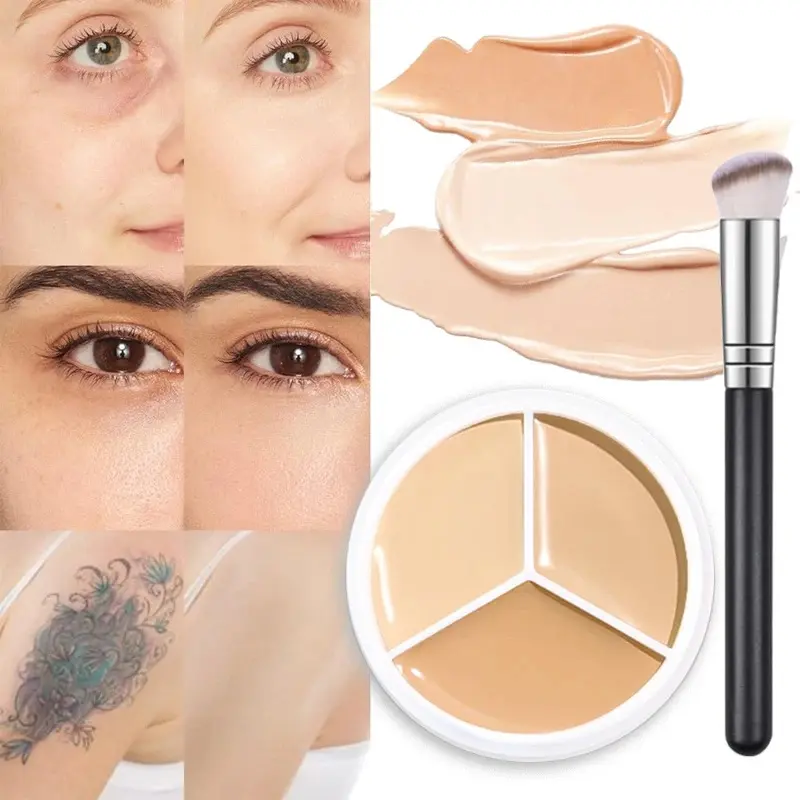 3-Color Concealer Palette Professionally Covers Dark Circles Around Eyes and Face Foundation Makeup