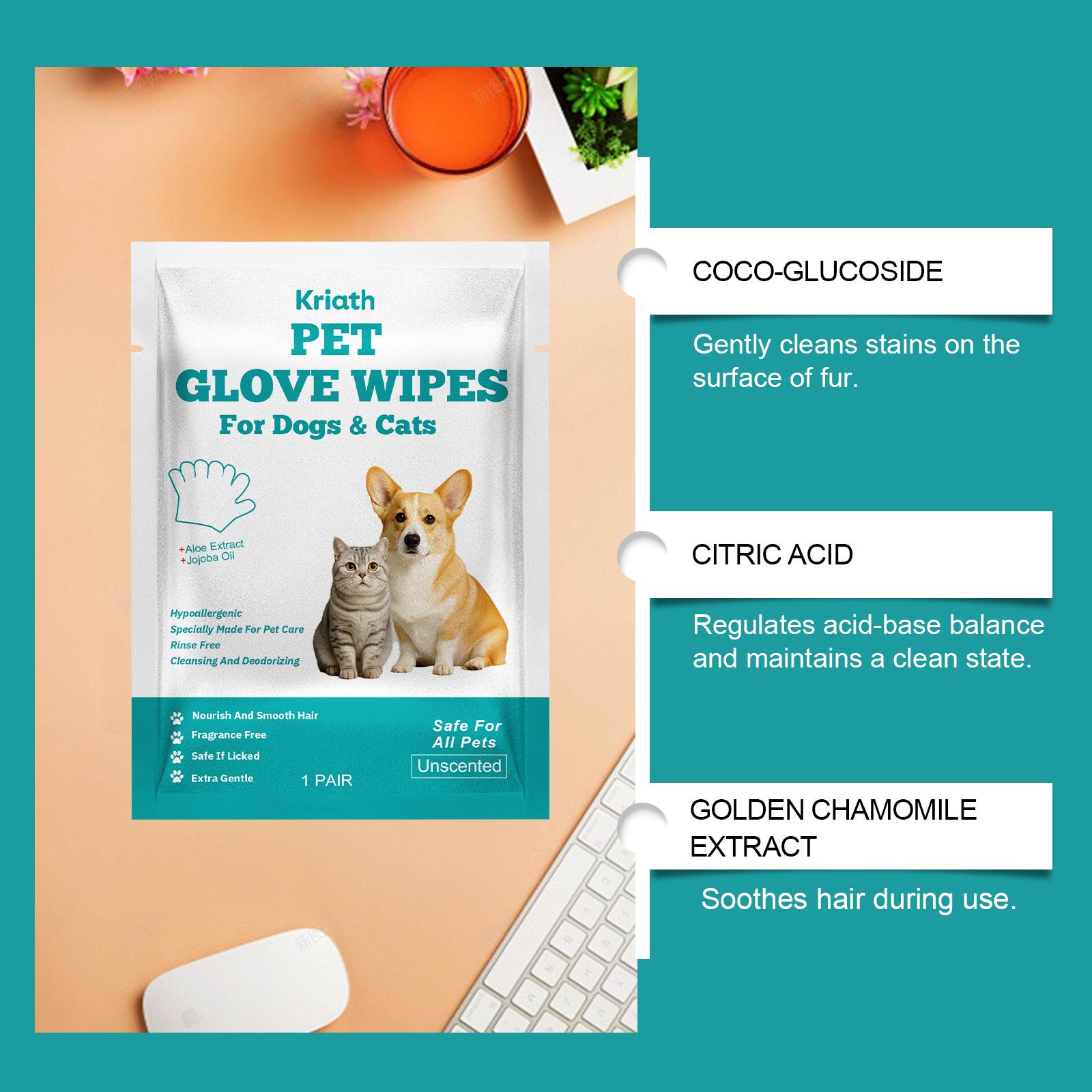 Kriath Pet Cleaning Gloves For Dogs And Cats, No Need For Bathing, Hair And Skin Cleaning, Dirt Care Gloves