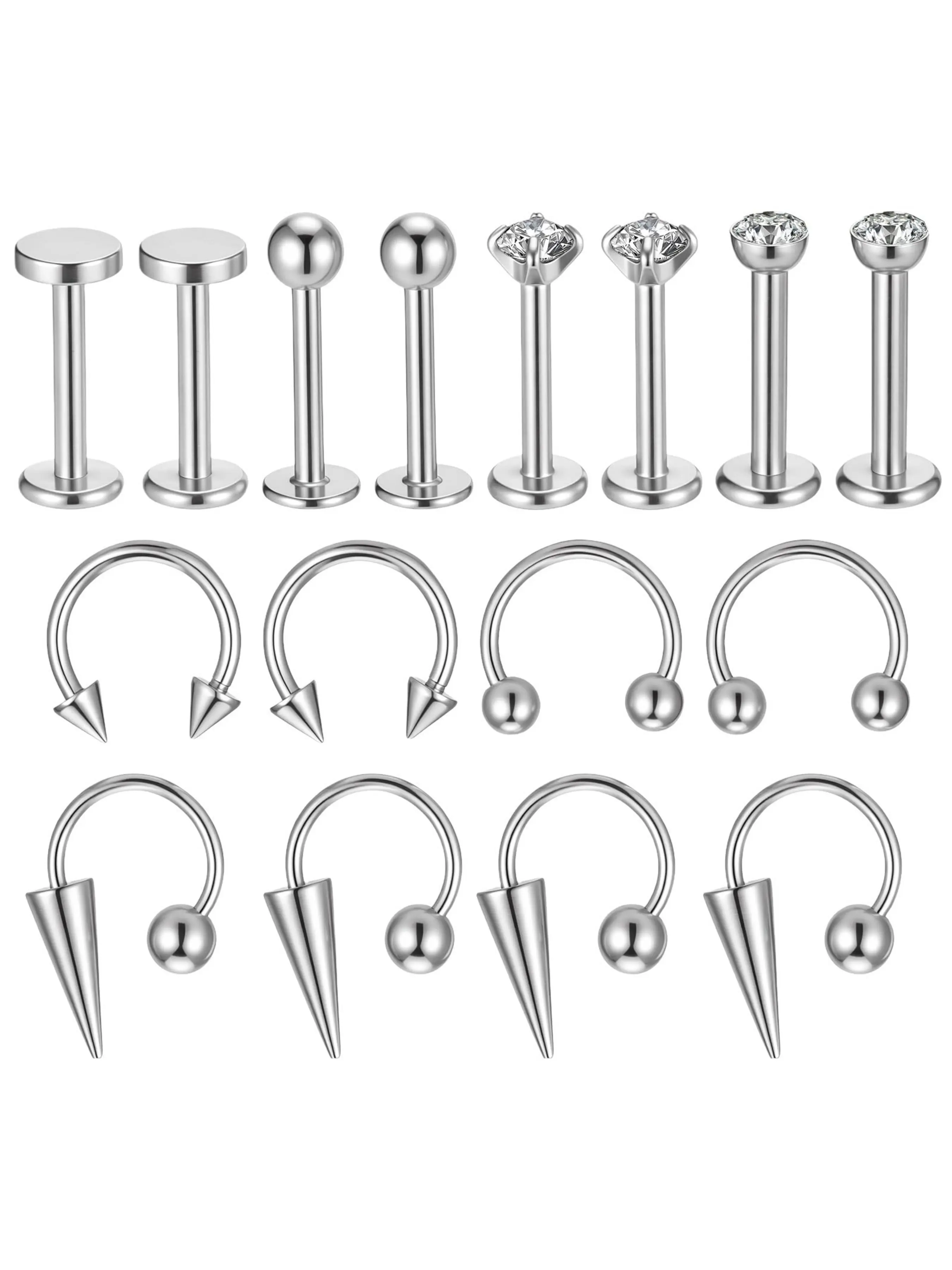 Skrfren Snake Bite Piercing Jewelry Lip Piercing Jewelry 16G Lip Rings Steel Eyebrow Rings Medusa Piercings Horseshoe Labret Jewelrys Steel Helix Daith Tragus Cartilage Studs for Women Men