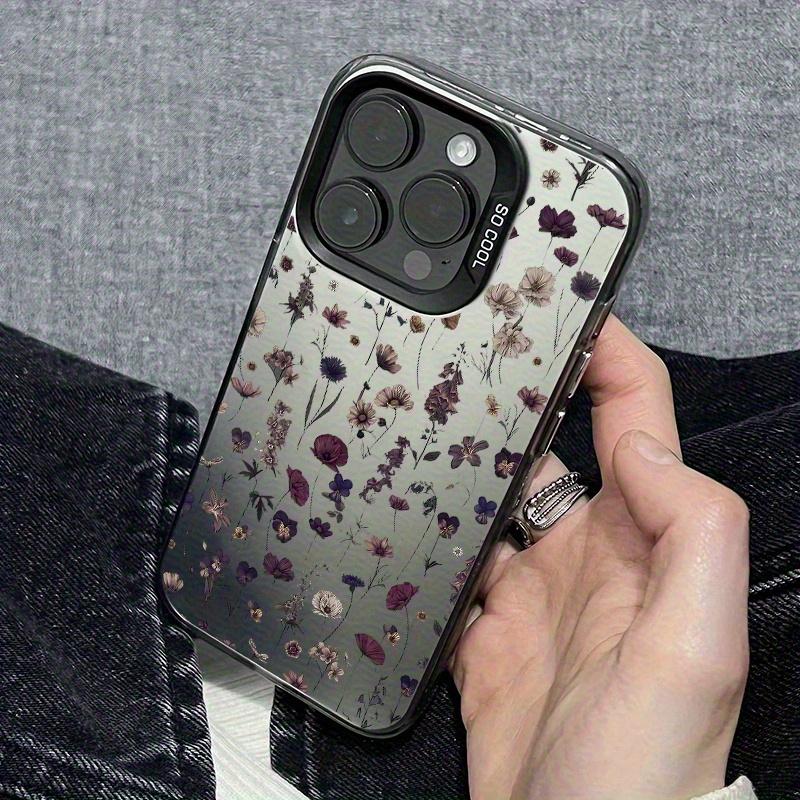 A Personalized Shockproof Phone Case for Apple in Laser Black And Purple Floral